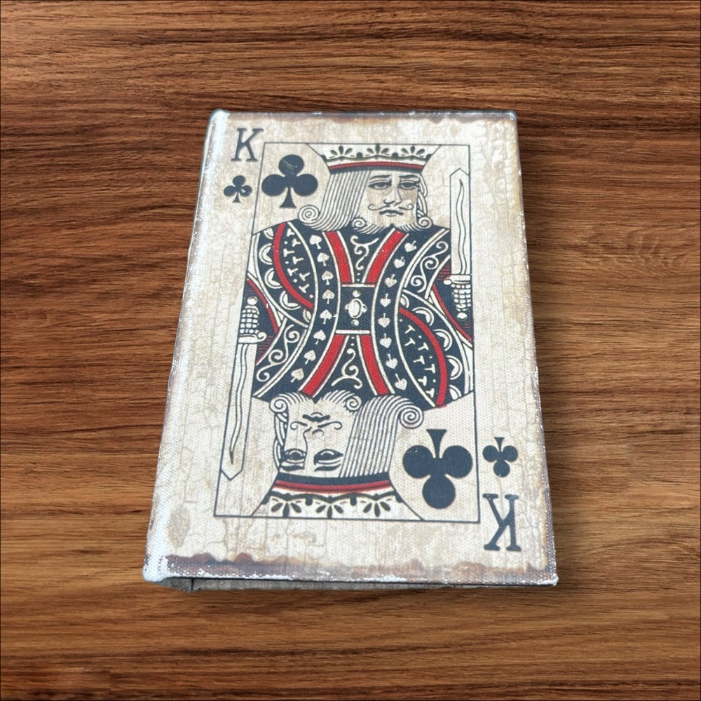 KING OF CLUBS VINTAGE-STYLE PLAYING CARD BOOK TRINKET BOX 4X5.5